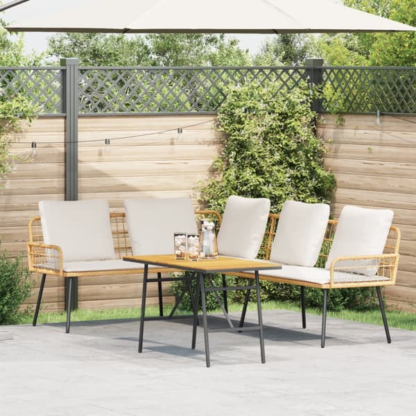 Bistro-set med dynor 2 delar natur konstrotting
