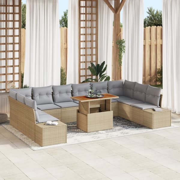 11-delars trädgårdsdining set med kuddar Beige Poly Rattan Akacia