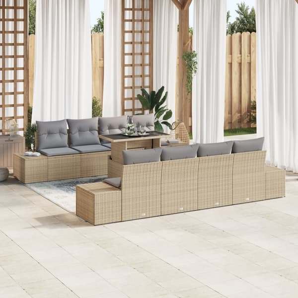 7-delars trädgårdsoffset med kuddar Beige Poly Rattan