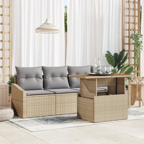 5-delars trädgårdsoffor med kuddar Beige Poly Rattan