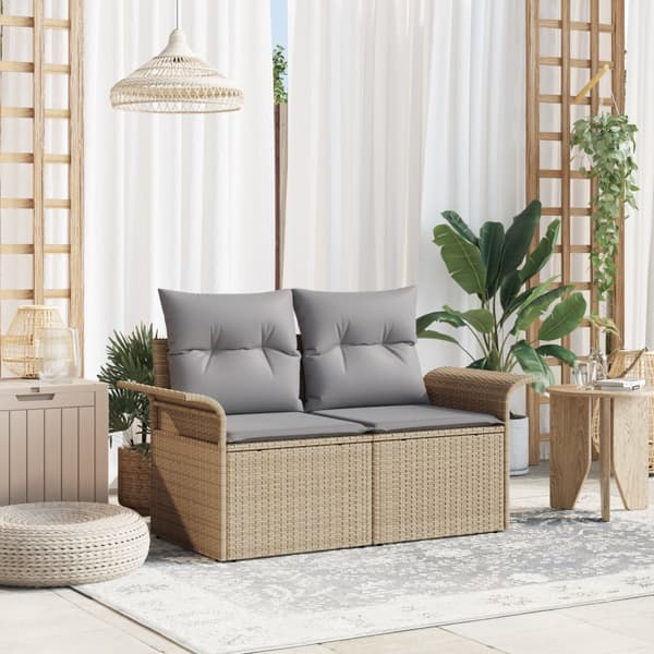 2-Sits Trädgårdsoffa med Kuddar Beige Poly Rattan