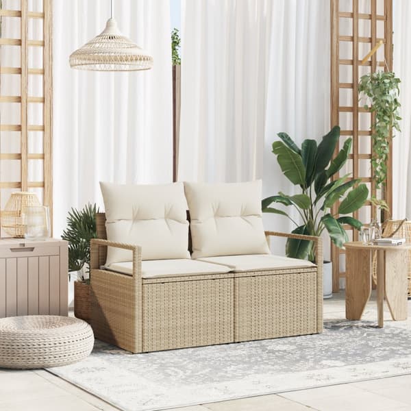 2-sits trädgårdssoffa med kuddar beige polyrotting