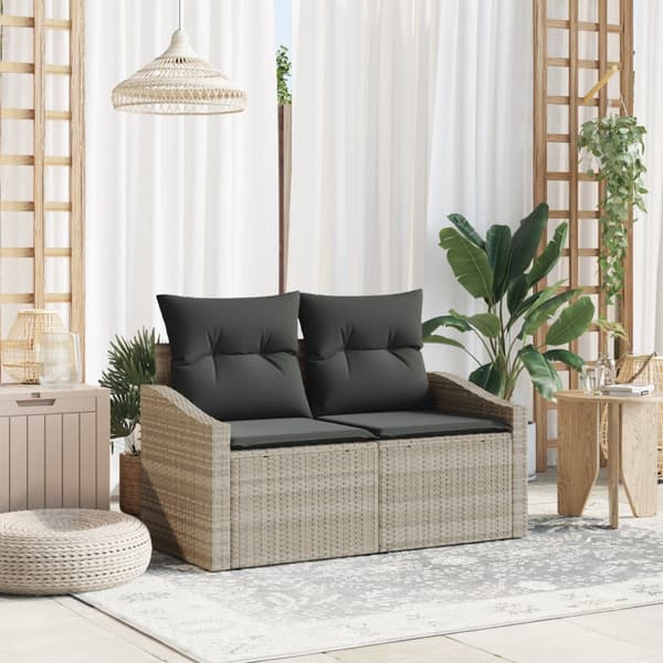 2-Sits Trädgårdsoffa med Förvaring & Dynor Grå Poly Rattan