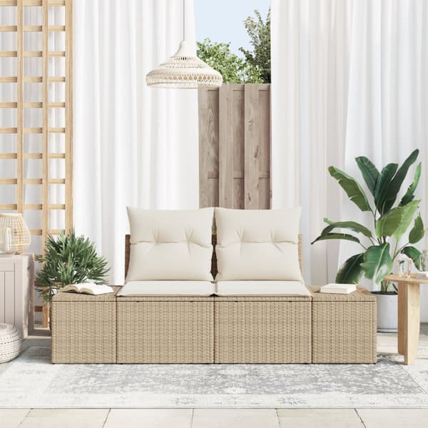 2-sits utomhussoffa med förvaring och kuddar Beige Poly Rattan
