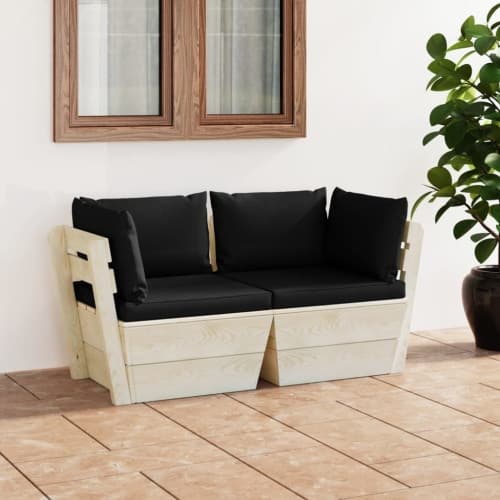 Pallsoffa 2-sits med dynor granträ