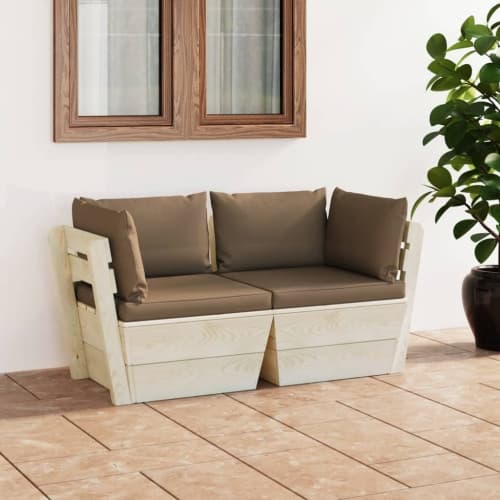 Pallsoffa 2-sits med dynor granträ