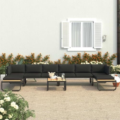 Hörnsoffa set med dynor 5 delar aluminium och WPC