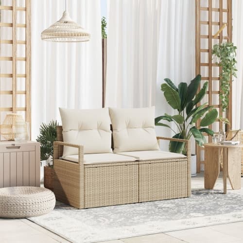2-sits trädgårdssoffa med kuddar beige polyrotting