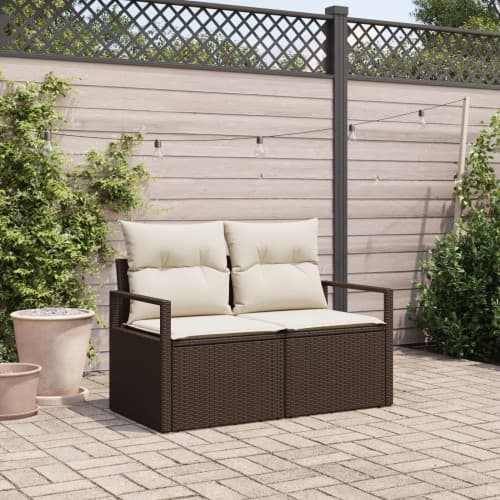 2-Sits Soffa för Trädgård med Kuddar Brun Poly Rattan