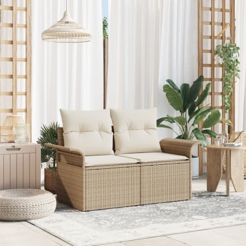 2-sits trädgårdssoffa med förvaring och kuddar Beige Poly Rottning