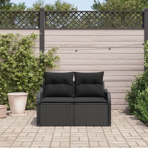 2-Sits Trädgårdssoffa med Förvaring och Kuddar Svart Poly Rattan