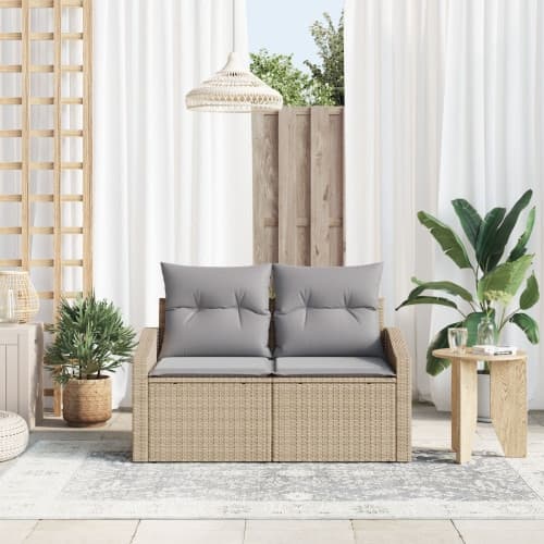 2-Sits Gårdssoffa med Förvaring & Kuddar Beige Poly Rattan