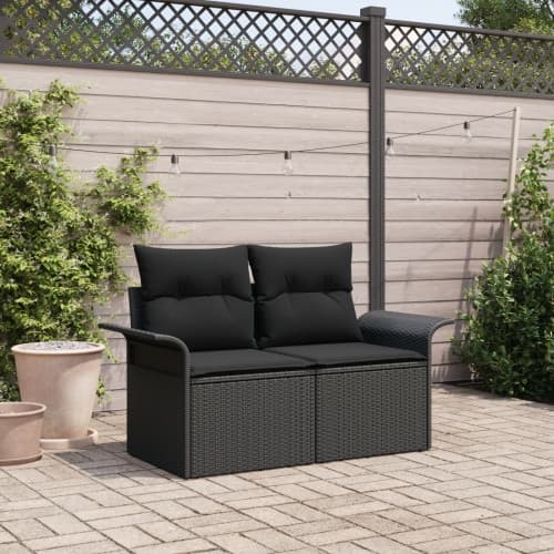 2-sits trädgårdssoffa med kuddar svart poly rattan