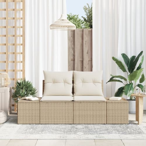 2-sits utomhussoffa med förvaring och kuddar Beige Poly Rattan