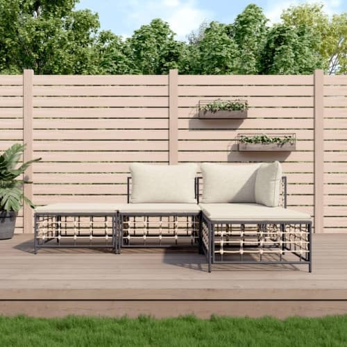 Loungegrupp 4 delar med dynor antracit konstrotting