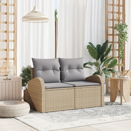 2-sits trädgårdsoffa med förvaring & kuddar Beige Polyrotting