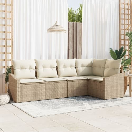 5-delars Utemöbelset med Kuddar Beige Konstrotting