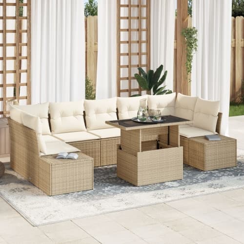 8-delars trädgårdsoff-set med kuddar beige poly rattan