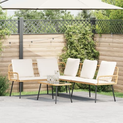 Bistro-set med dynor 2 delar natur konstrotting