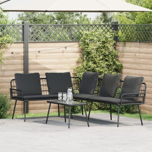 Bistro-set med dynor 2 delar svart konstrotting