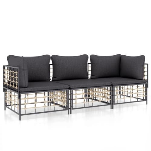 Loungegrupp 3 delar med dynor antracit konstrotting