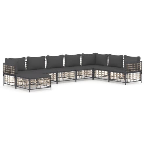 Loungegrupp 8 delar med dynor antracit konstrotting