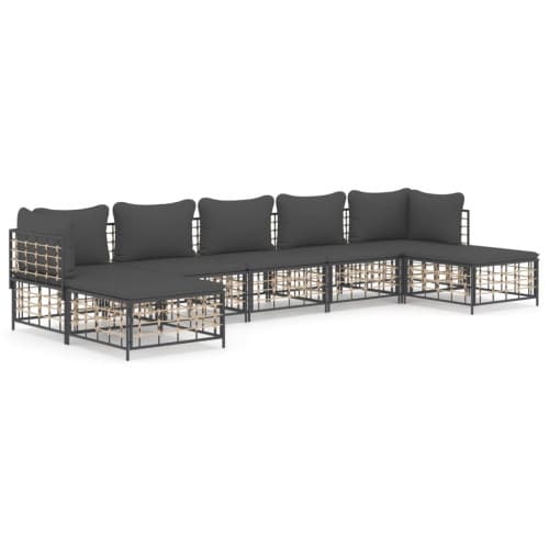 Loungegrupp 7 delar med dynor antracit konstrotting