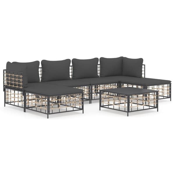 Loungegrupp 7 delar med dynor antracit konstrotting