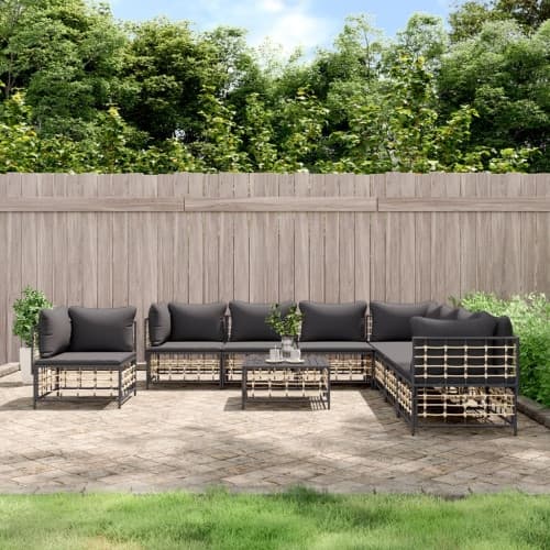 Loungegrupp 9 delar med dynor antracit konstrotting