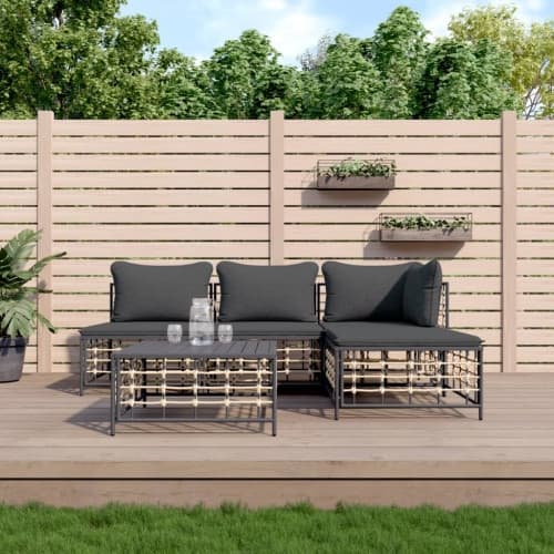 Loungegrupp 5 delar med dynor antracit konstrotting