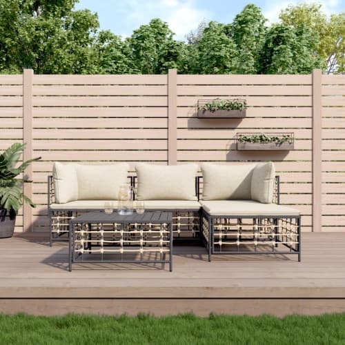 Loungegrupp 4 delar med dynor antracit konstrotting