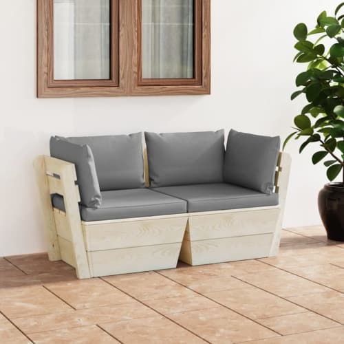 Pallsoffa 2-sits med dynor granträ