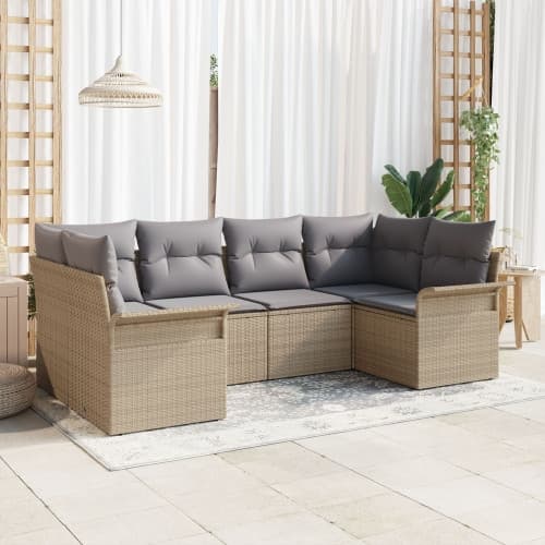 6 delars Trädgårdsoffaset med kuddar Beige Poly-Rotting