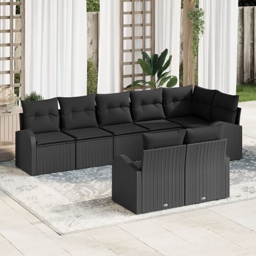 8 Delar Trädgårdsoffa Set med Kuddar Svart Poly Rattan