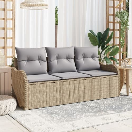 3-delad Trädgårdsoffaset med kuddar Beige Poly Rattan