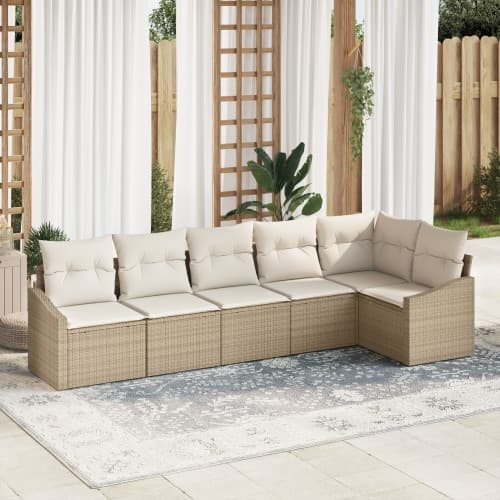 6-delars trädgårdssoffa med kuddar beige poly rattan