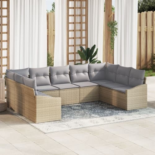 9-delars trädgårdsoff-set med kuddar Beige Poly Rottin