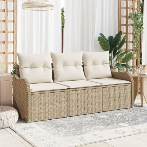 3-delat trädgårdsoffset med kuddar Beige Poly Rattan