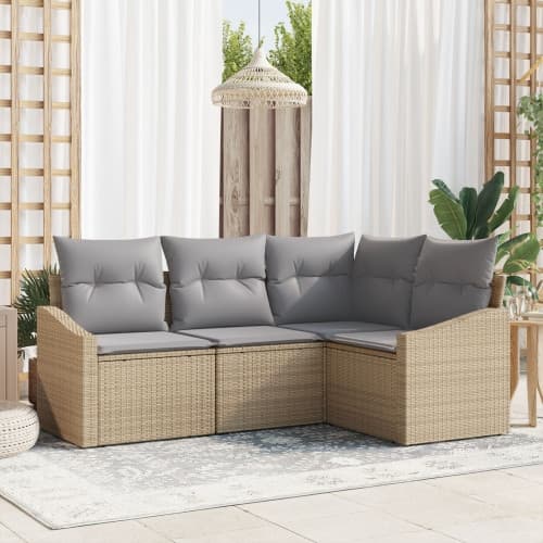 4-delars trädgårdsoffaset med kuddar beige poly rotting