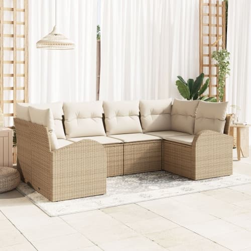 6-delad trädgårdsoffa med kuddar beige poly rotting