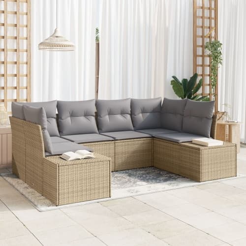6-delat Trädgårdsoffset med Kuddar Beige Poly Rattan