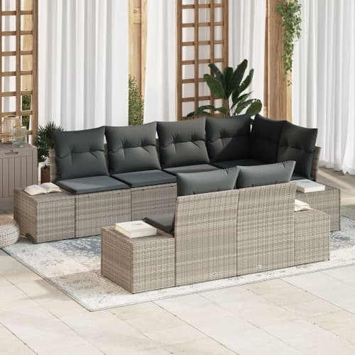 7-delars Trädgårdsofas med kuddar Ljusgrå Poly Rattan