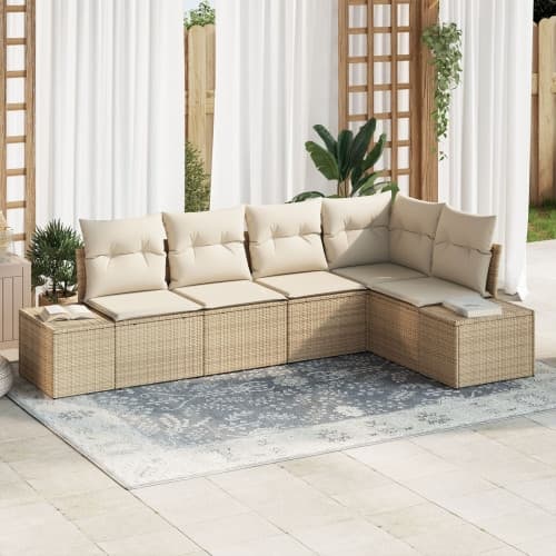 5-delad Trädgårdsoffa Set med Kuddar Beige Poly Rotting