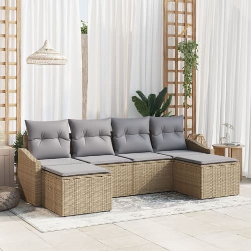 6-delad trädgårdsoffasett med kuddar Beige Poly Rattan