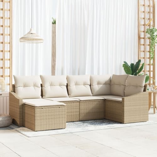 6-delat Trädgårdsoffaset med Kuddar Beige Poly Rattan
