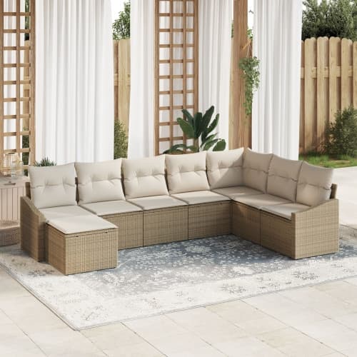 8-delat Trädgårdsoffaset med Kuddar Beige Poly Rattan