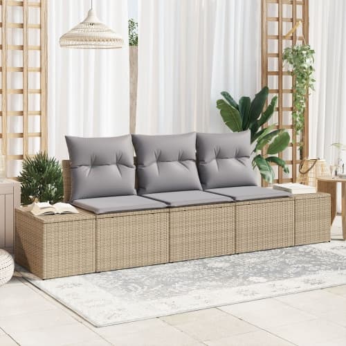 3-delad Trädgårdsoffagrupp med Kuddar Beige Poly Rattan