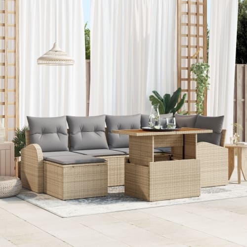 7-delars Trädgårdsmatsats med Kuddar Beige Poly Rattan Acacia