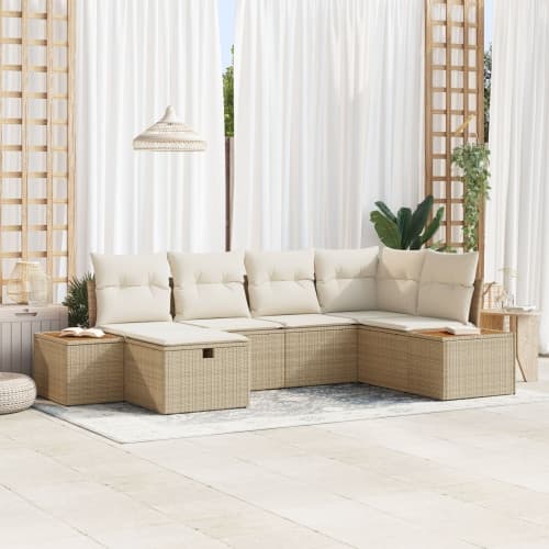 6-delars Trädgårdsoffaset med kuddar Beige Polyrotting