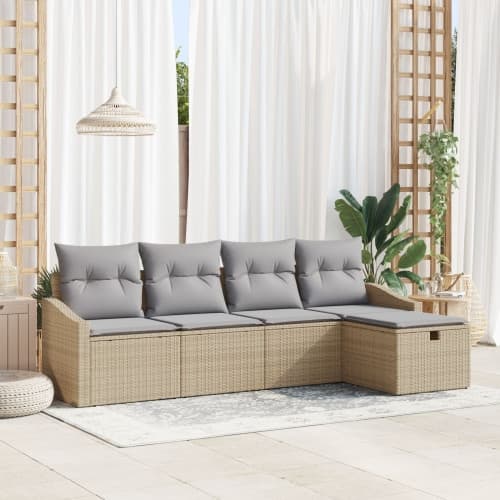 5-delat trädgårdsoffaset med kuddar Beige Poly Rotting
